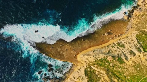 Top view of  coast line. Waves, sea, rocks, cliffs Stock Footage 329373318