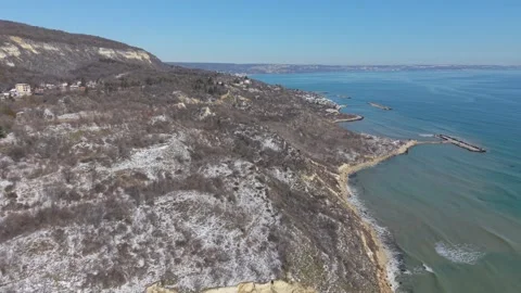 Top view coastal landscape with waves shoreline and sunny sky Stock Footage 328282784