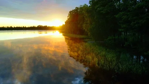 Top view of the coastline river landscape sunrise Stock Footage 300621077