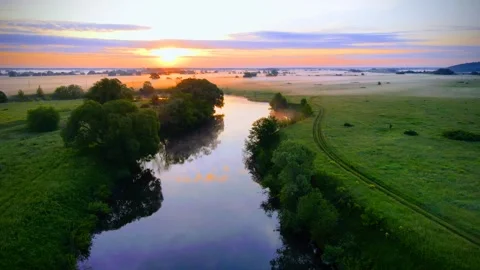 Top view of the coastline river landscape sunrise Stock Footage 300739580