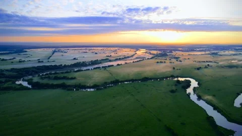 Top view of the coastline river landscape sunrise Stock Footage 300739685