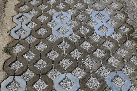 Top view of a cobblestone path with diamond pattern Foto stock