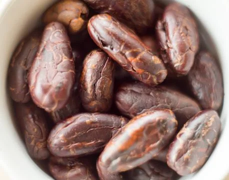 Top view of cocoa beans without skin Stock Photos