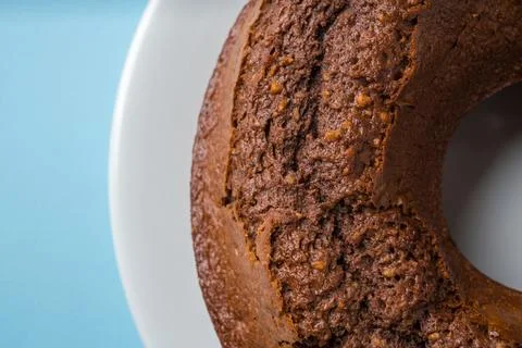 Top view of cocoa, walnut, chocolate carrot and cinnamon bundt cake Stock Photos