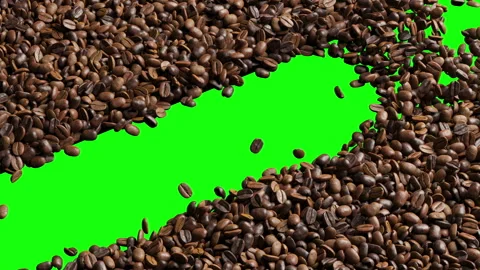 Top view of Coffee beans blown movement for transition isolate on green screen. Video stock 283560727