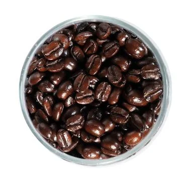 Top view of coffee beans in a cup for a blend of Arabica and robusta Stock Photos
