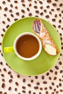 Top view of a coffee with bread 写真素材