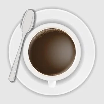 Top view of coffee cup on dish with spoon Stock Illustration