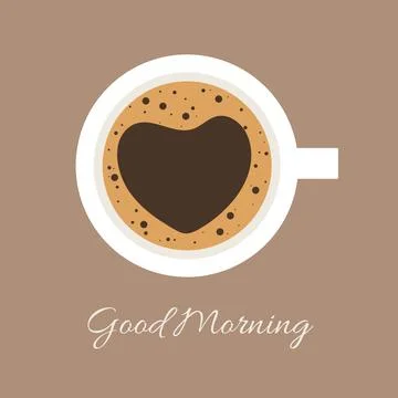 Top view of the coffee cup. Good morning. I love coffee, simple vector illust Illustrazione stock