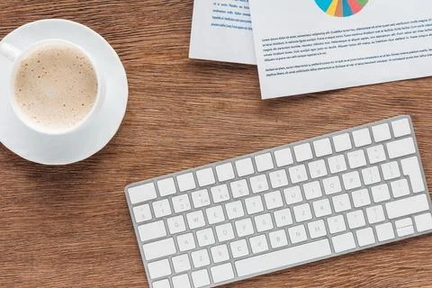 Top view coffee cup keyboard Stock Photos