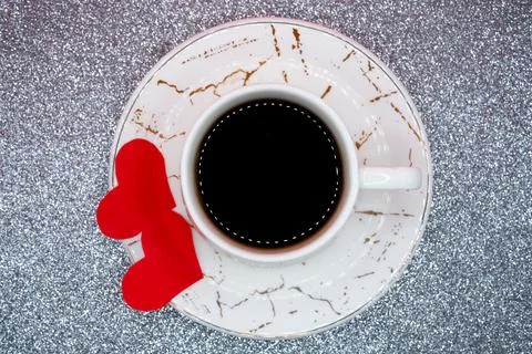 Top view coffee cup with red heart Stock Photos