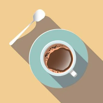 Top view of coffee cup on vector flat design. Stock Illustration