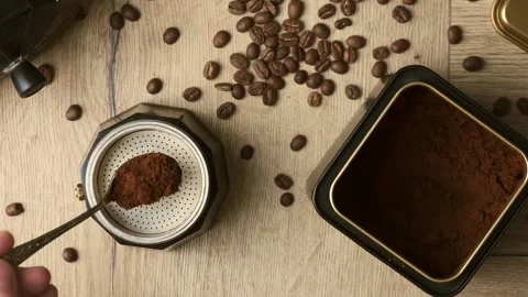 Top view of coffee making in a moka pot Stock Footage 172444960