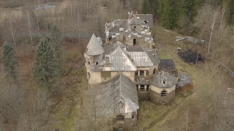Top view on collapsing building located in forest Stock Footage 126695886