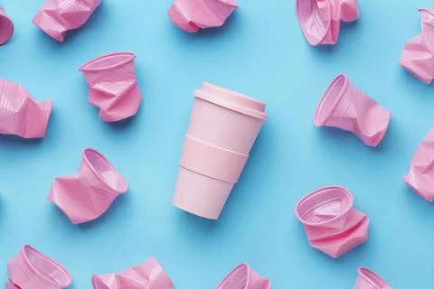 Top view collection plastic cups Stock Photos
