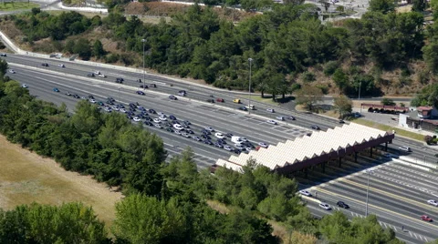Top View on Collection Point for the Payment Toll road near Lisbon Stock Footage 41231301