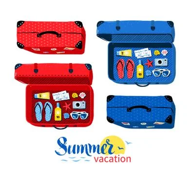 Top view collection of summer vacation suitcases Stock Illustration