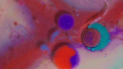 Top view of colored acrylic paint bubbles moving on milk, oil Stock Footage 252806103