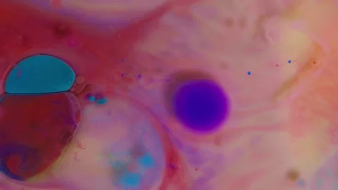 Top view of colored acrylic paint bubbles moving on milk, oil Stock Footage 252806106