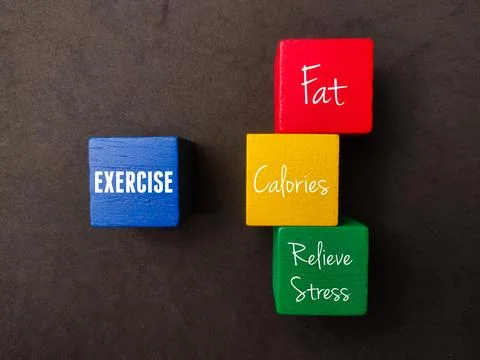 Top view colored block with text EXERCISE concept Stock Photos