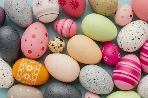 Top view colorful easter eggs Stock Photos