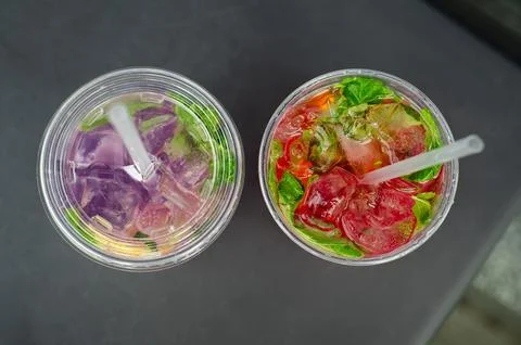 Top view of colorful fruit lemonades Stock Photos