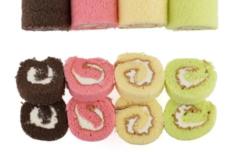 Top view of colorful slice roll cake Stock Photos