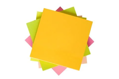 Top view of colorful sticky note papers isolated on white Stock Photos