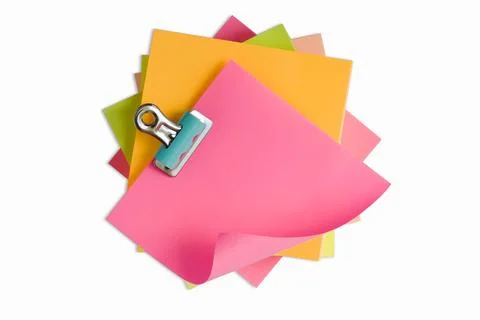 Top view of colorful sticky note papers isolated on white Stock Photos
