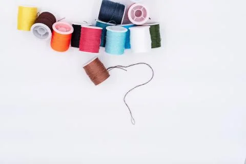 Top view of the colorful thread put on white background,show texture and deta Stock Photos