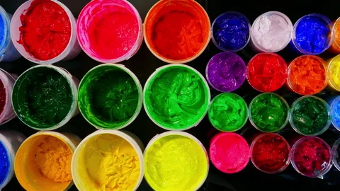 Top view of colors ink for printing tee shirt Stock Footage 320094824