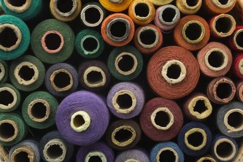 Top view colourful sewing threads background. High quality and resolution Stock Photos