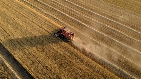 Top view of combine harvester collects G... | Stock Video | Pond5