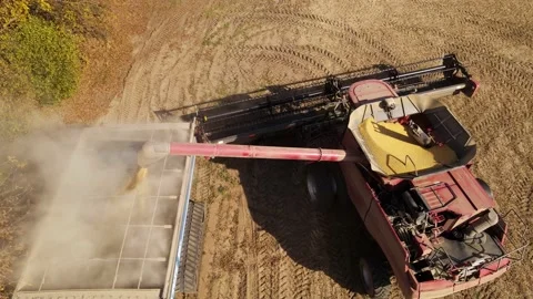 Top View Of A Combine Harvester Loading ... | Stock Video | Pond5