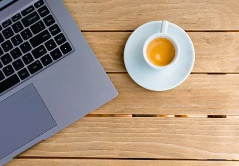 Top view comfortable workplace with laptop Stock Photos