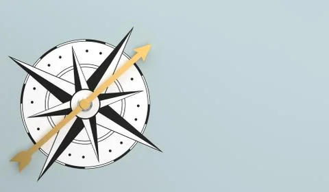 Top view of a compass with copy space - 3d rendering Stock Illustration
