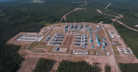 Top view of complex equipment and warehouses in Alaska Stock Footage 139266197