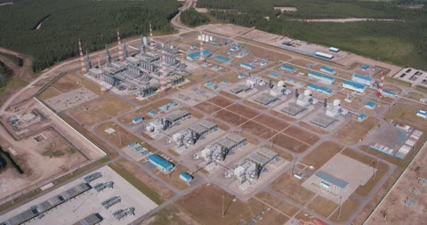 Top view of complex equipment and warehouses in Alaska Stock Footage 139267468