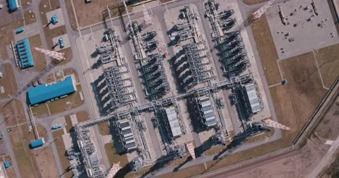 Top view of complex equipment and warehouses Video stock 139267625