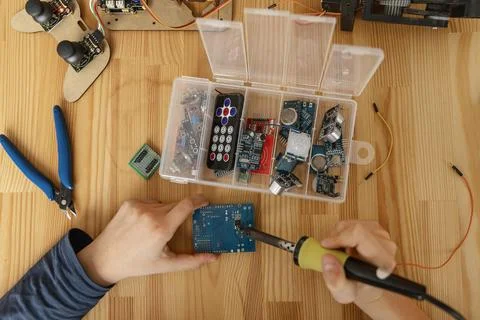 Top view components making robot Stock Photos