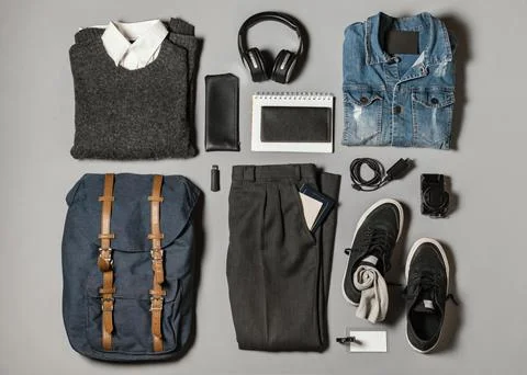 Top view composition different traveling elements Foto stock