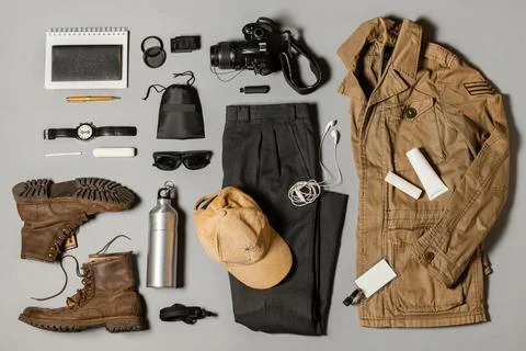 Top view composition different traveling elements 2 Fotos Stock