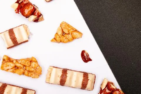 Top view composition or background with delicious chocolate Stock Photos