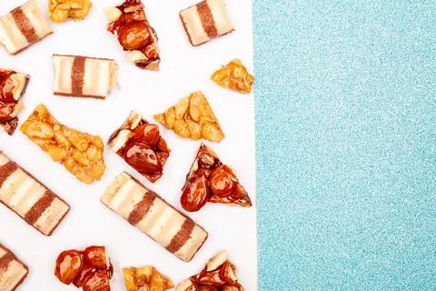 Top view composition or background with delicious chocolate Stock Photos