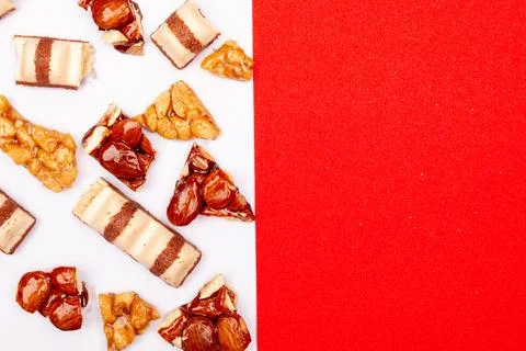 Top view composition or background with delicious chocolate Stock Photos