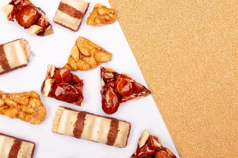 Top view composition or background with delicious chocolate Stock Photos