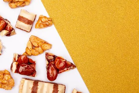 Top view composition or background with delicious chocolate Stock Photos