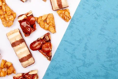 Top view composition or background with delicious chocolate Stock Photos