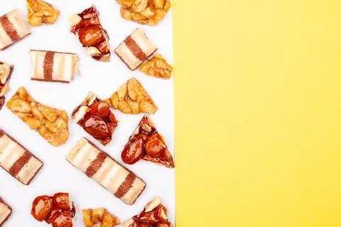 Top view composition or background with delicious chocolate Stock Photos