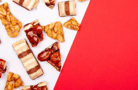 Top view composition or background with delicious chocolate Stock Photos